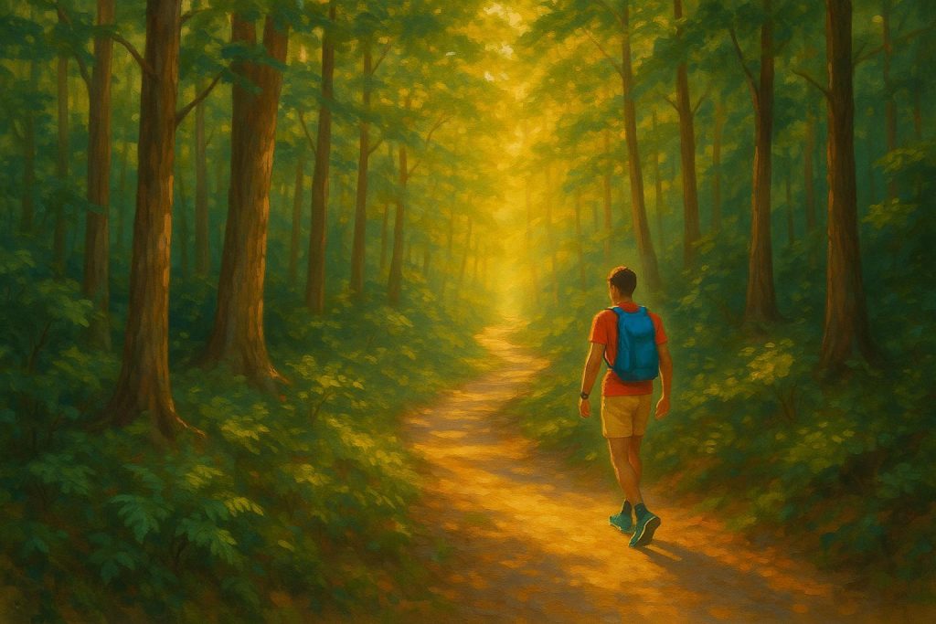 Sunlit forest trail symbolizing innovation management for a long-term roadmap.