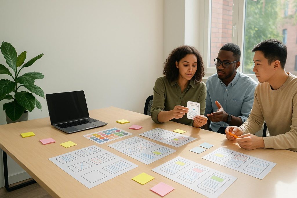 Team discussing corporate innovation ideas during an incubation process.