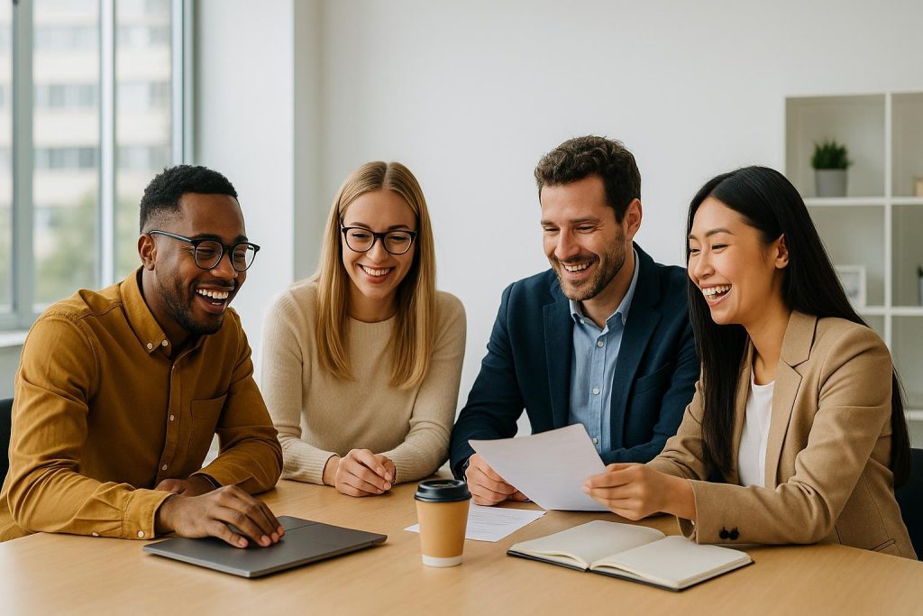Office team from multiple departments collaborating in an interactive workshop for better alignment.