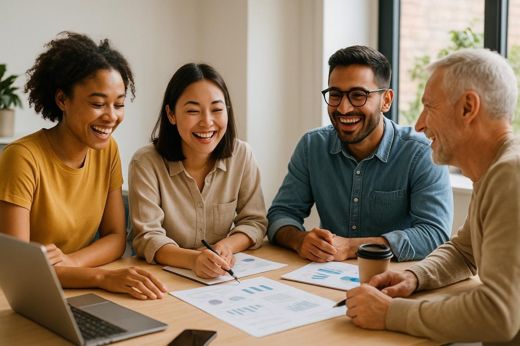 Diverse team brainstorming for deeper team engagement.